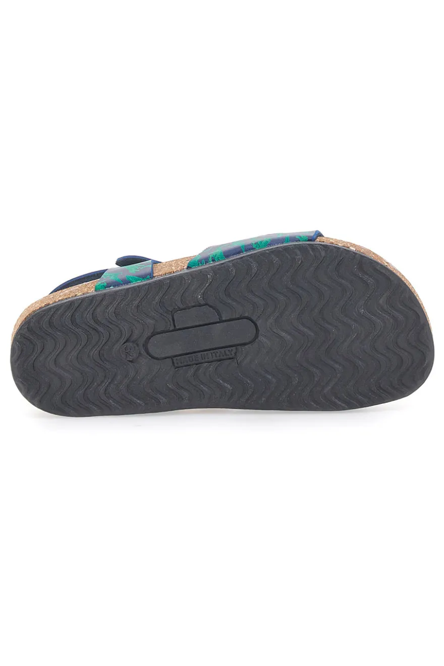 Sandali blu e verdi con stampa jungle e doppia fibbia PITTARELLO BIO 257A066SR