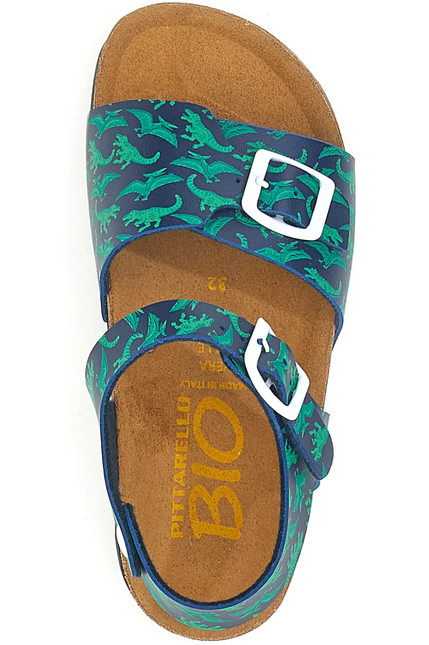 Sandali blu e verdi con stampa jungle e doppia fibbia PITTARELLO BIO 257A066SR