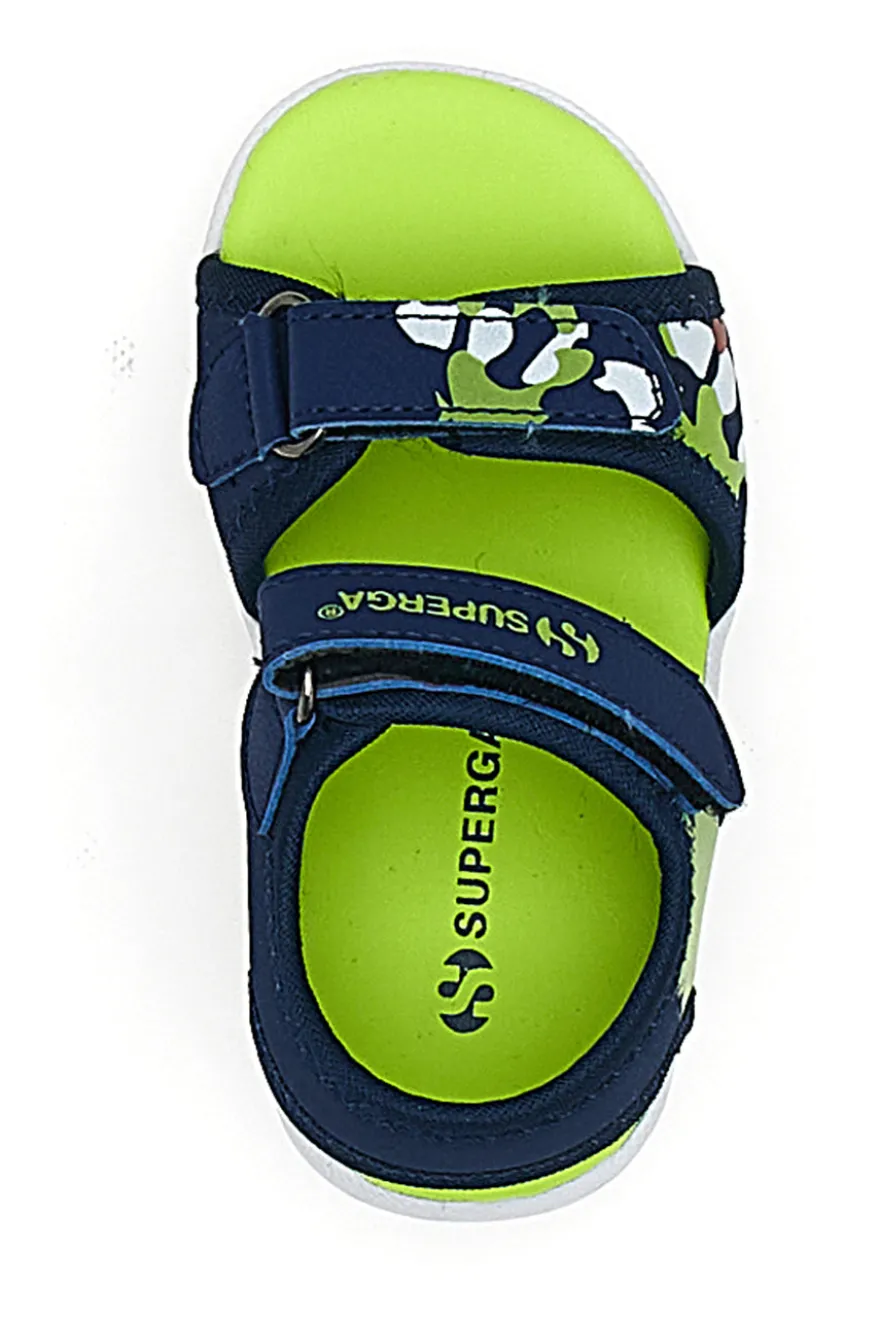 Sandali blu e verdi con stampa e chiusura a strappo Superga S63S820