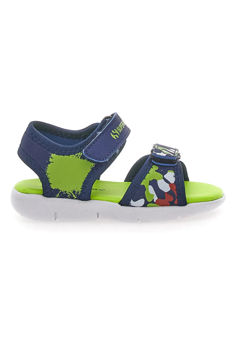 Sandali blu e verdi con stampa e chiusura a strappo Superga S63S820