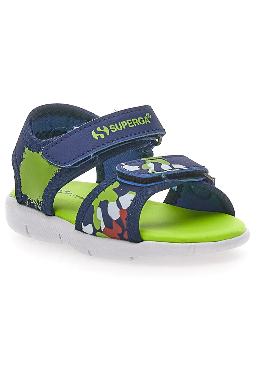 Sandali blu e verdi con stampa e chiusura a strappo Superga S63S820