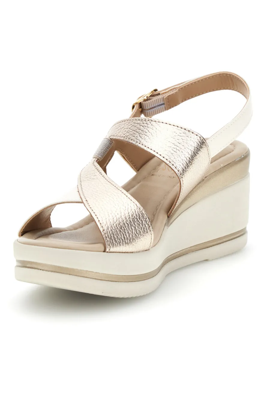 Sandali burro champagne con zeppa Pittarello look MK3313258