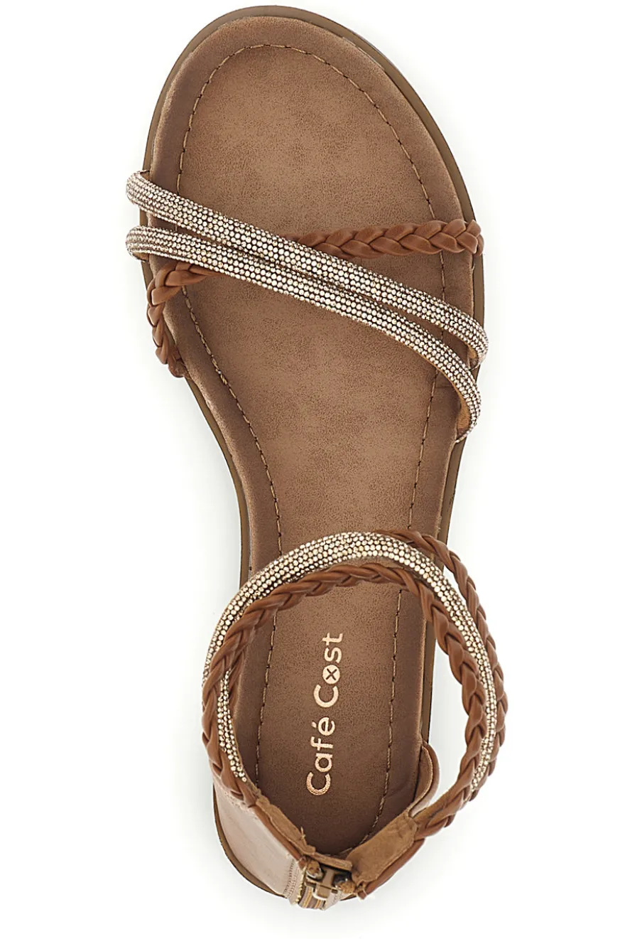 Sandali camel con cinturino alto e dettagli brillanti Cafè cost RH5