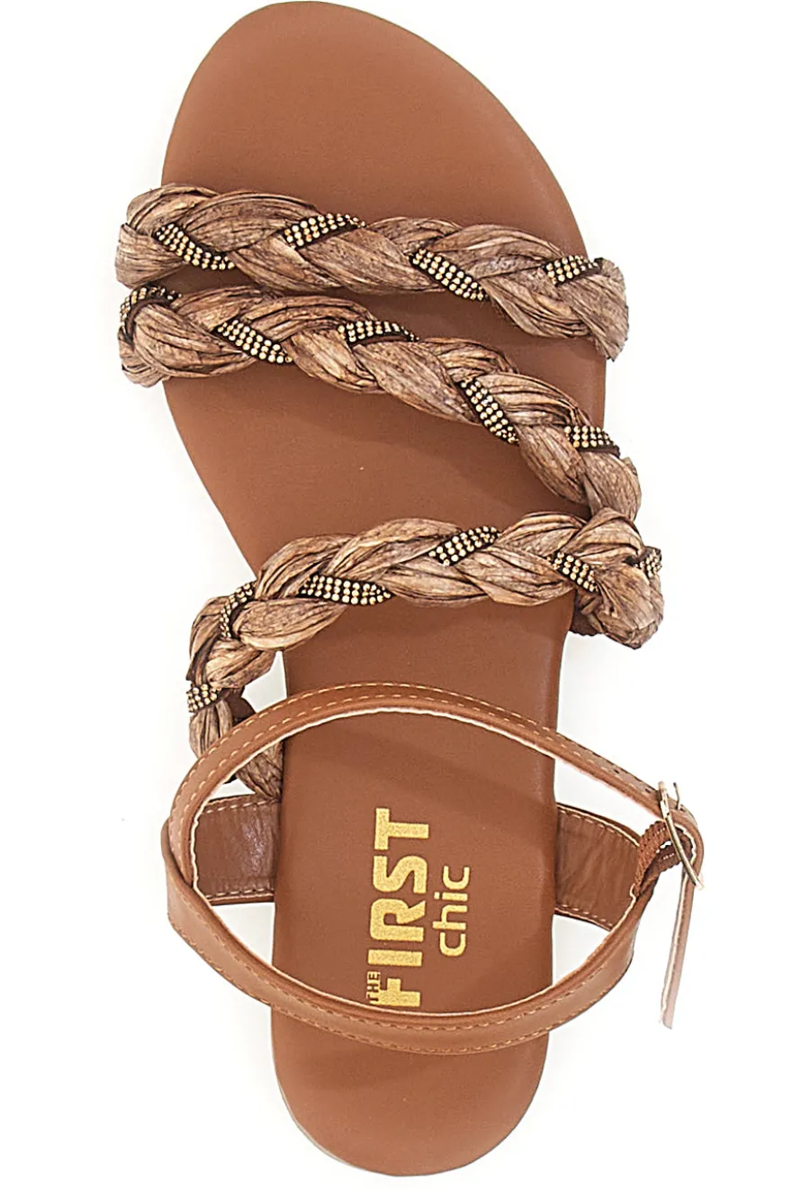 Sandali Cognac con Trecce The First Chic 003