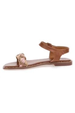 Sandali Cognac con Treccia The First 92119
