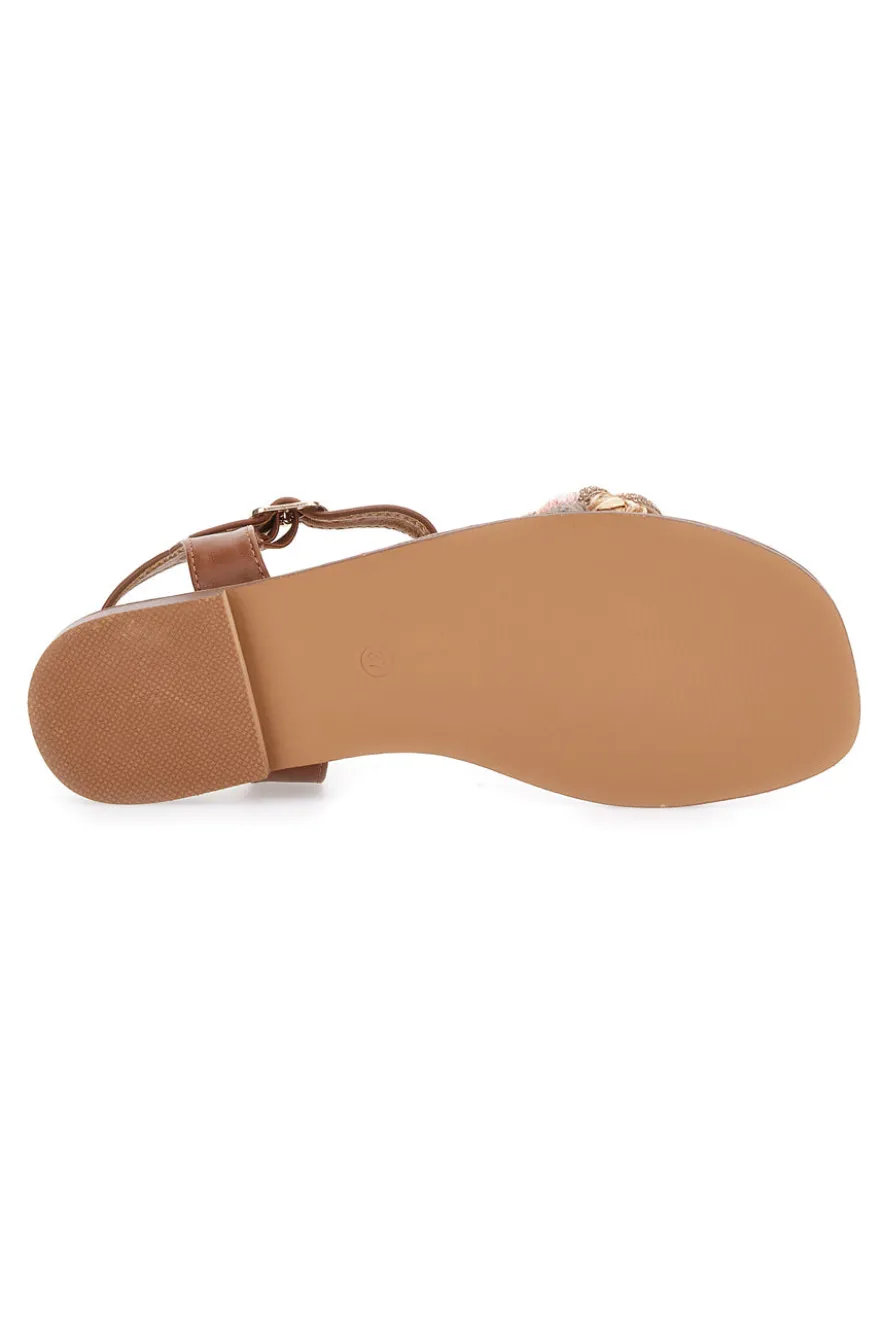 Sandali Cognac con Treccia The First 92119