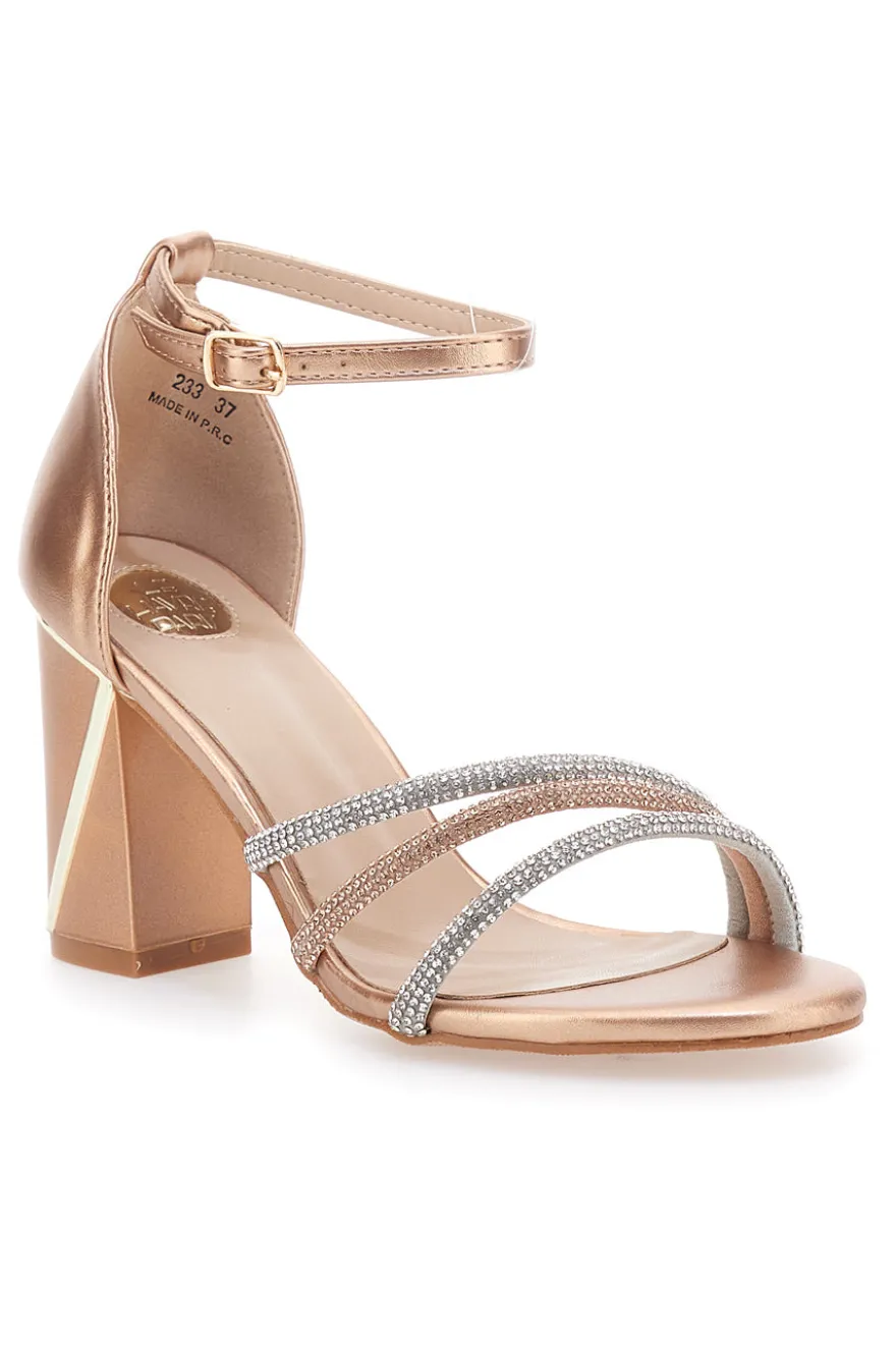 Sandali con tacco dorati e strass LE HAVRE PARIS 233