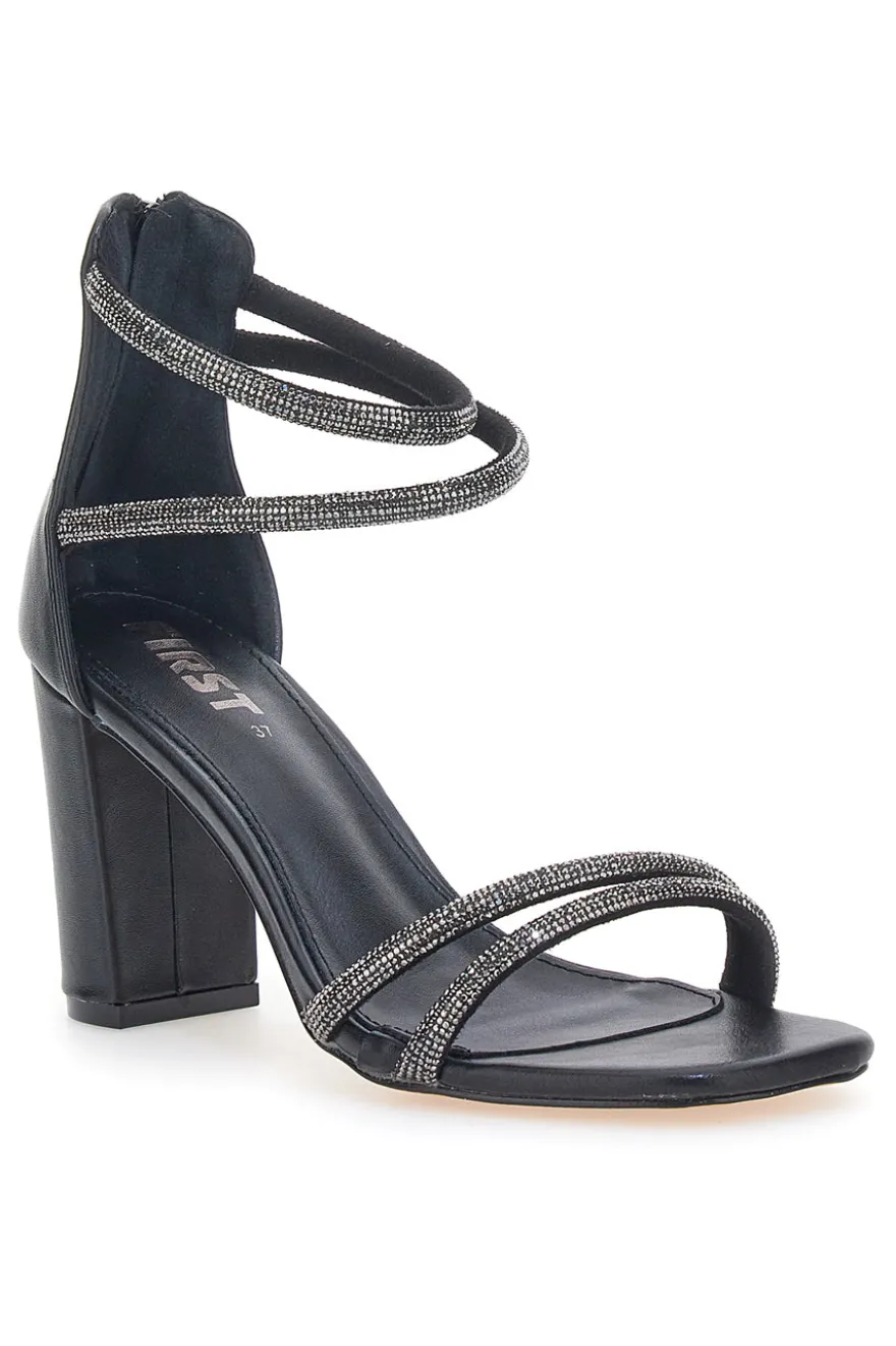 Sandali con tacco e strass The First 1801 Neri