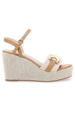 Sandali con zeppa beige con dettagli oro Energy E6000