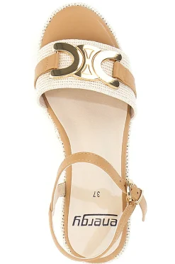 Sandali con zeppa beige con dettagli oro Energy E6000