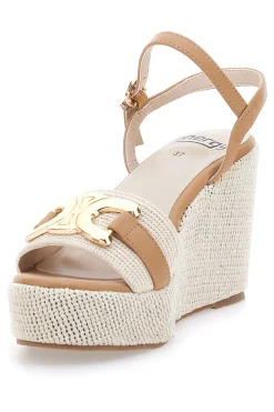 Sandali con zeppa beige con dettagli oro Energy E6000