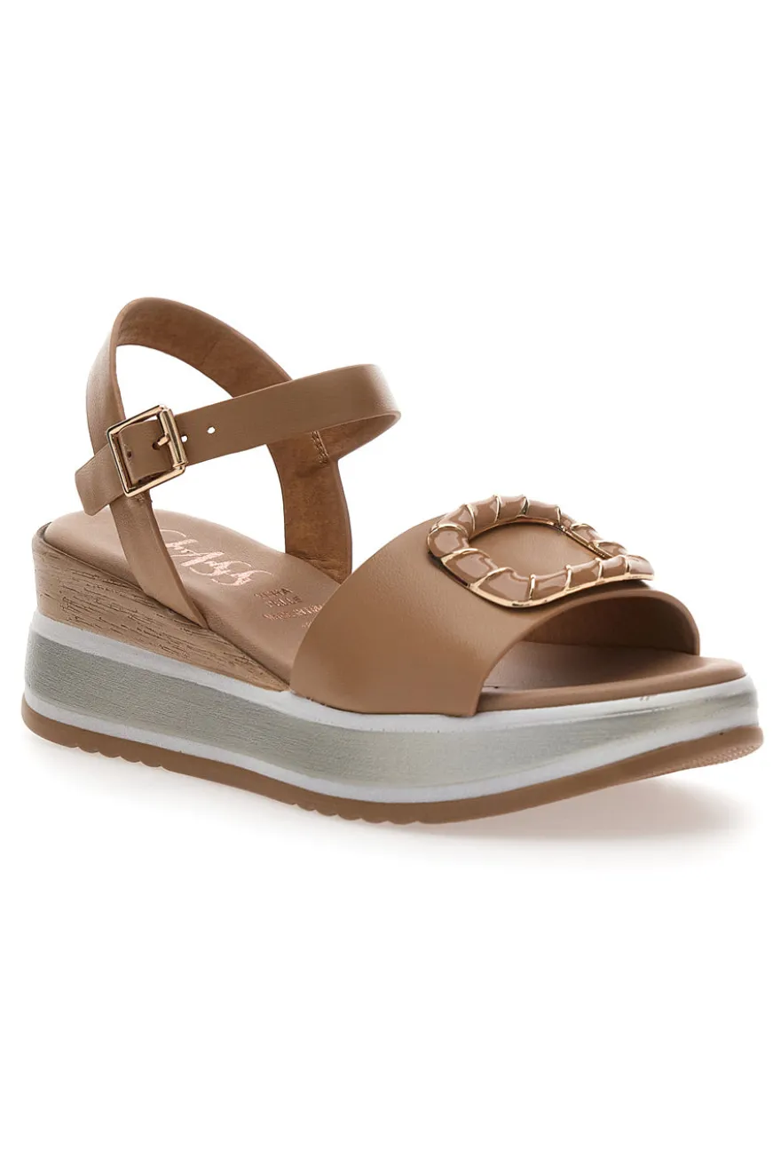 Sandali con zeppa camel Pittarello Class 19236