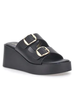 Sandali con zeppa neri con doppia fibbia oro Rock'n Doll 3T848223