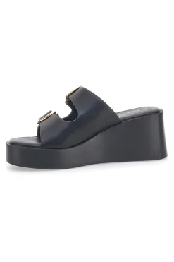 Sandali con zeppa neri con doppia fibbia oro Rock'n Doll 3T848223