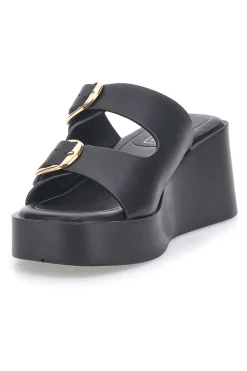 Sandali con zeppa neri con doppia fibbia oro Rock'n Doll 3T848223