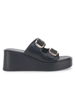 Sandali con zeppa neri con doppia fibbia oro Rock'n Doll 3T848223