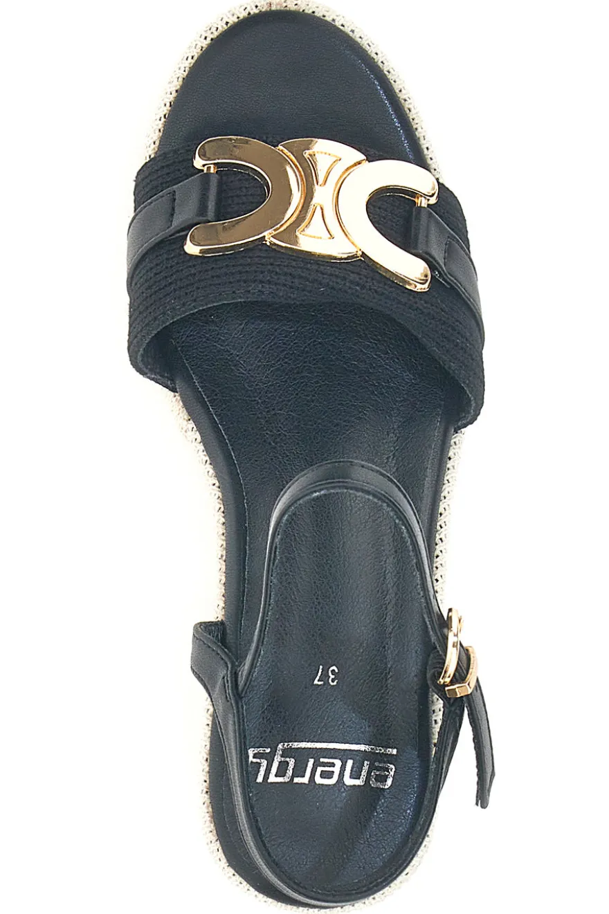 Sandali con zeppa neri con dettagli oro Energy E6000