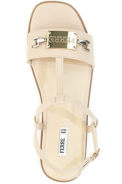 Sandali Crema Flat con Dettaglio Catena Ferre' F251