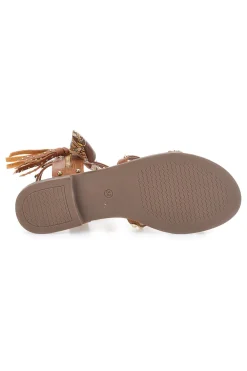 Sandali cuoio con borchie e lacci animalier Me & Me 1660