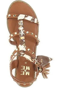 Sandali cuoio con borchie e lacci animalier Me & Me 1660