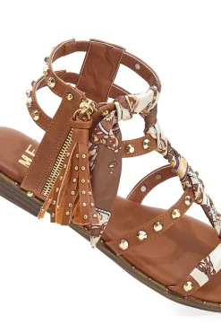 Sandali cuoio con borchie e lacci animalier Me & Me 1660