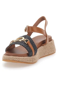 Sandali cuoio e nero con dettaglio gioiello da donna Pittarello Sun L25762