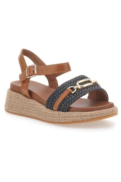 Sandali cuoio e nero con dettaglio gioiello da donna Pittarello Sun L25762