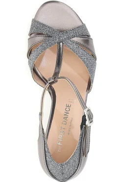 Sandali da ballo argento con cinturino a T e suola in vera pelle The First Dance 6559