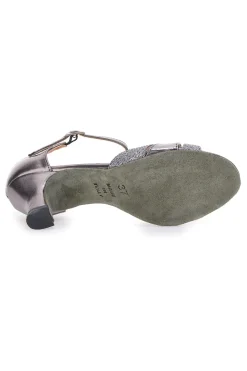 Sandali da ballo argento con cinturino a T e suola in vera pelle The First Dance 6559