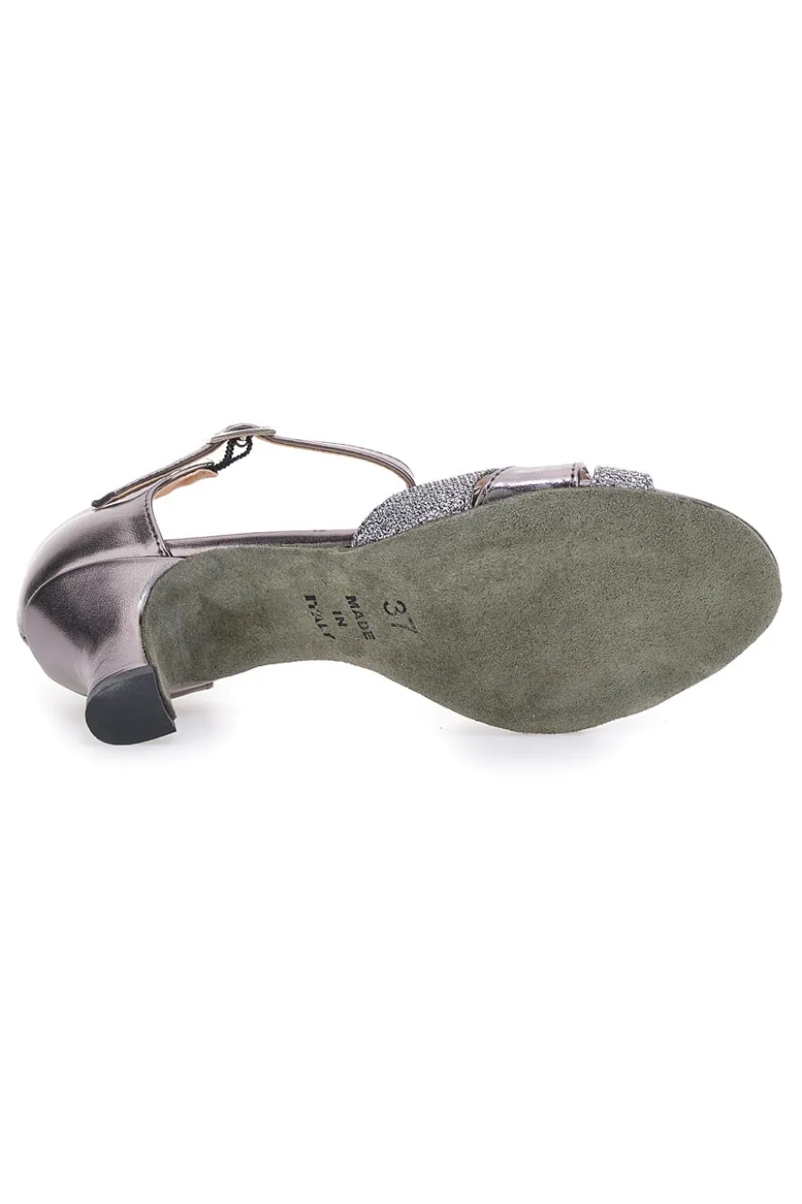 Sandali da ballo argento con cinturino a T e suola in vera pelle The First Dance 6559
