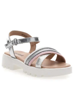 Sandali da bambina argento con cinturino regolabile Pitt kids 392640S