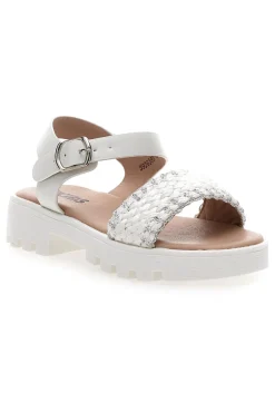 Sandali da bambina bianchi con fascia intrecciata Pitt kids 392639S