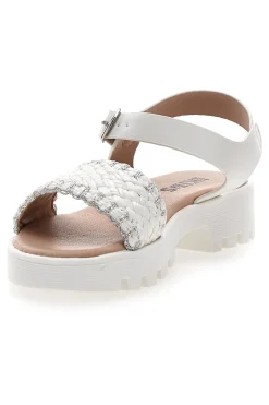 Sandali da bambina bianchi con fascia intrecciata Pitt kids 392639S