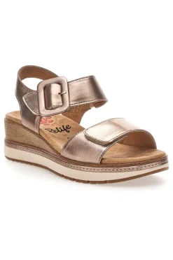 Sandali da donna rosa gold con doppia fascia e zeppa Relife 67172670103