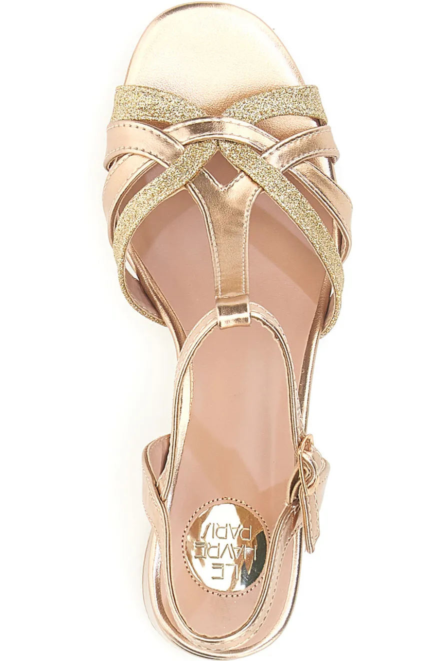 Sandali dorati con tacco basso e glitter LE HAVRE PARIS 307095