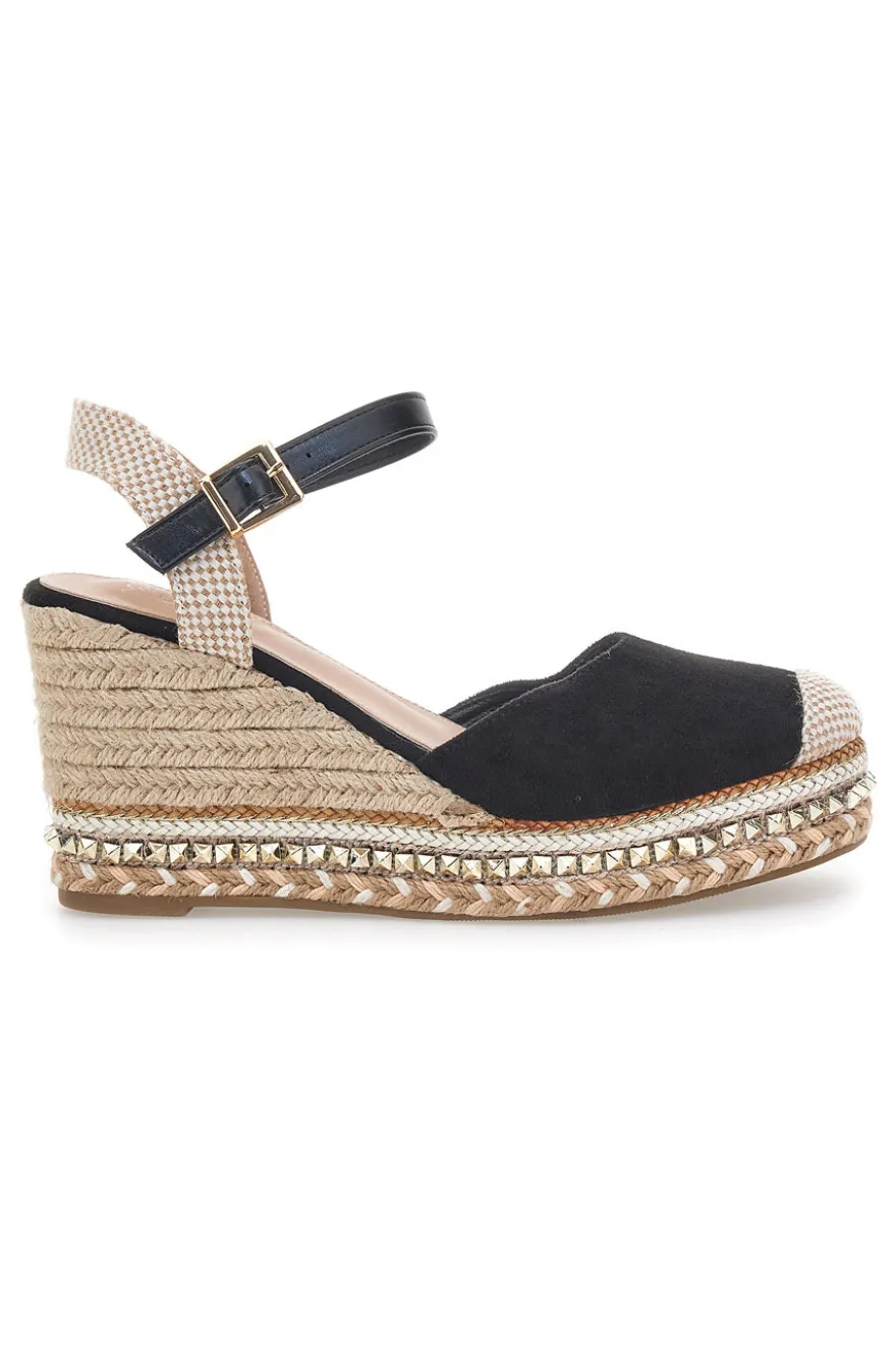 Sandali Espadrillas Neri Con Zeppa e Fibbia Pittarello Sun 322290