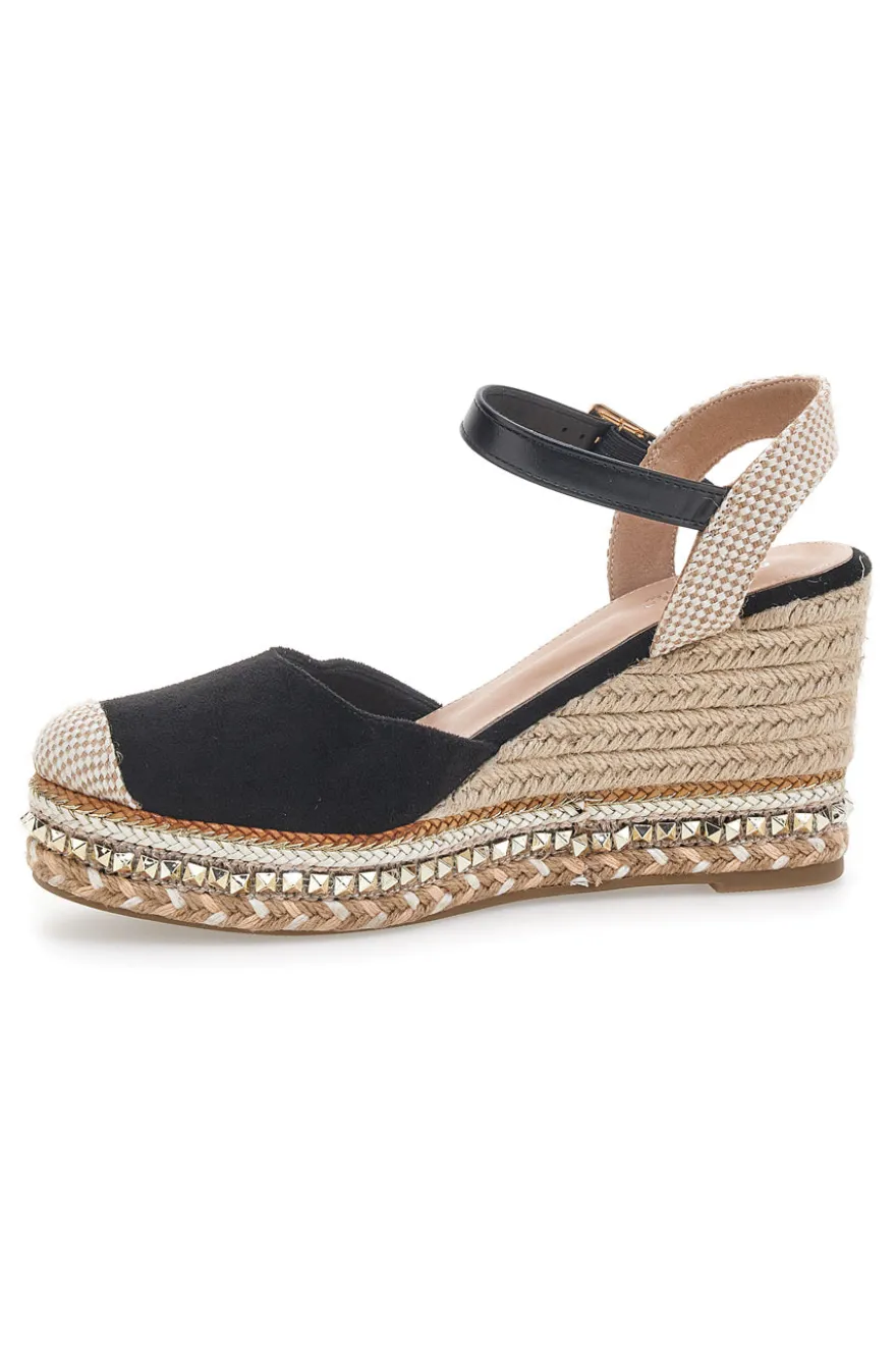 Sandali Espadrillas Neri Con Zeppa e Fibbia Pittarello Sun 322290