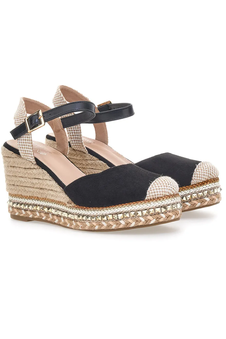 Sandali Espadrillas Neri Con Zeppa e Fibbia Pittarello Sun 322290