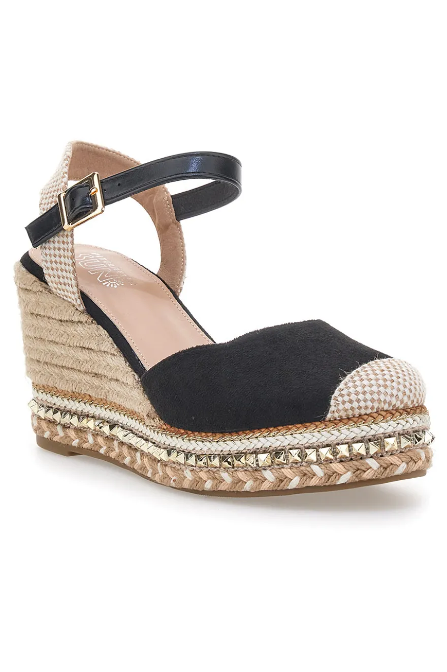 Sandali Espadrillas Neri Con Zeppa e Fibbia Pittarello Sun 322290