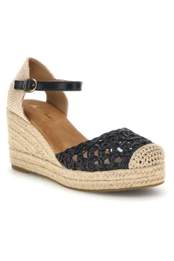 Sandali Espadrillas neri con zeppa e cinturino Fun beach P714