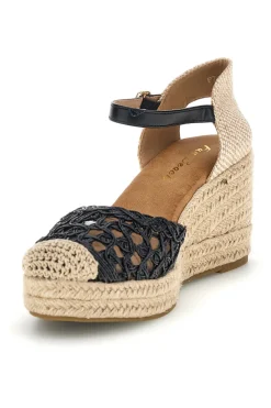 Sandali Espadrillas neri con zeppa e cinturino Fun beach P714