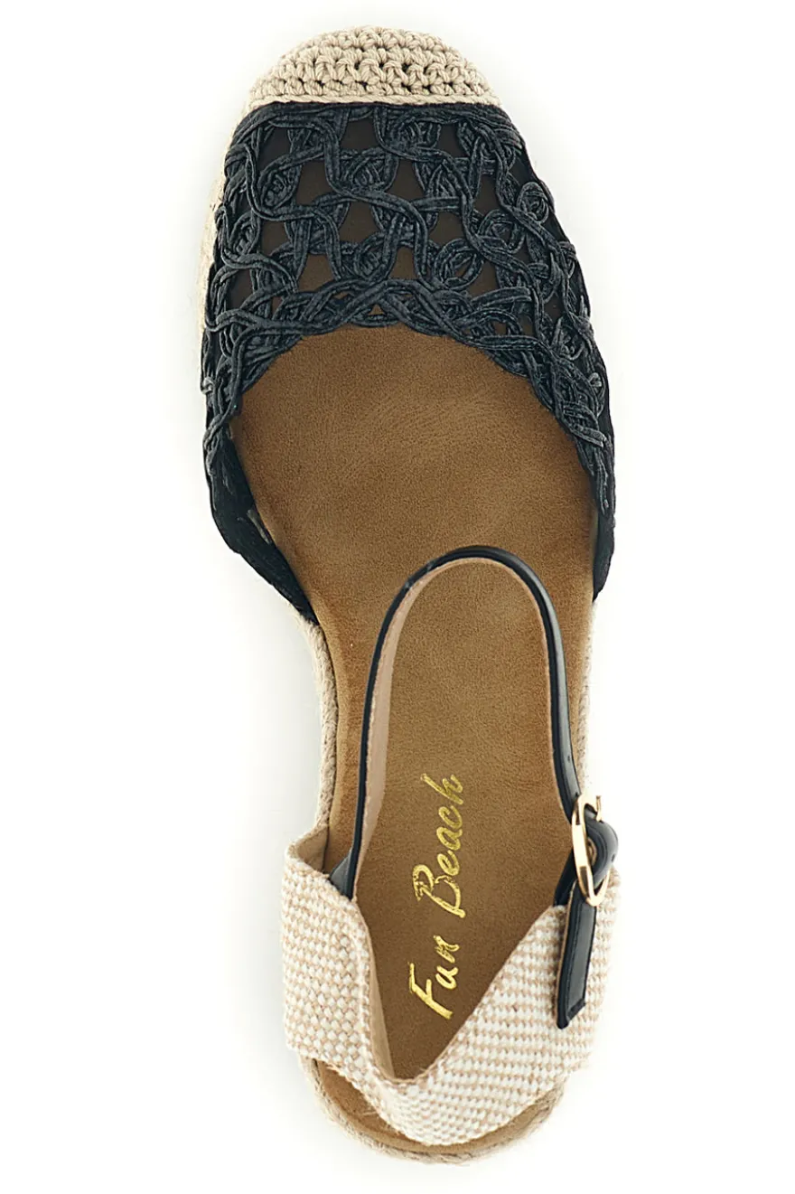 Sandali Espadrillas neri con zeppa e cinturino Fun beach P714