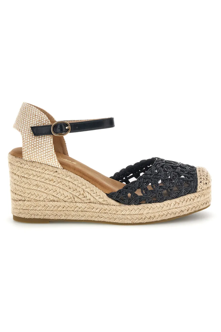 Sandali Espadrillas neri con zeppa e cinturino Fun beach P714