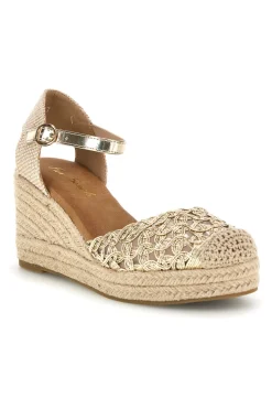 Sandali espadrillas oro con zeppa e cinturino Fun beach P714