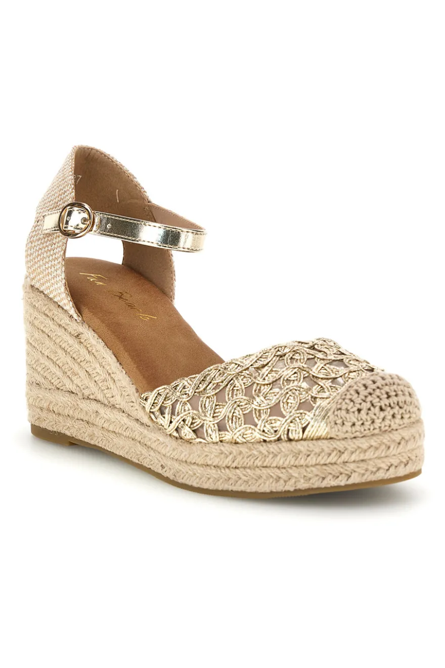 Sandali espadrillas oro con zeppa e cinturino Fun beach P714