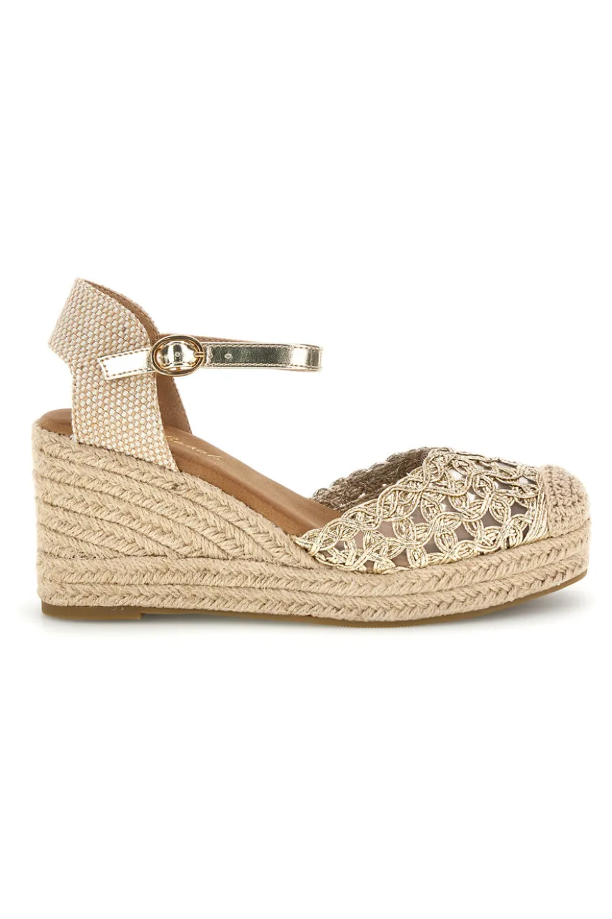 Sandali espadrillas oro con zeppa e cinturino Fun beach P714