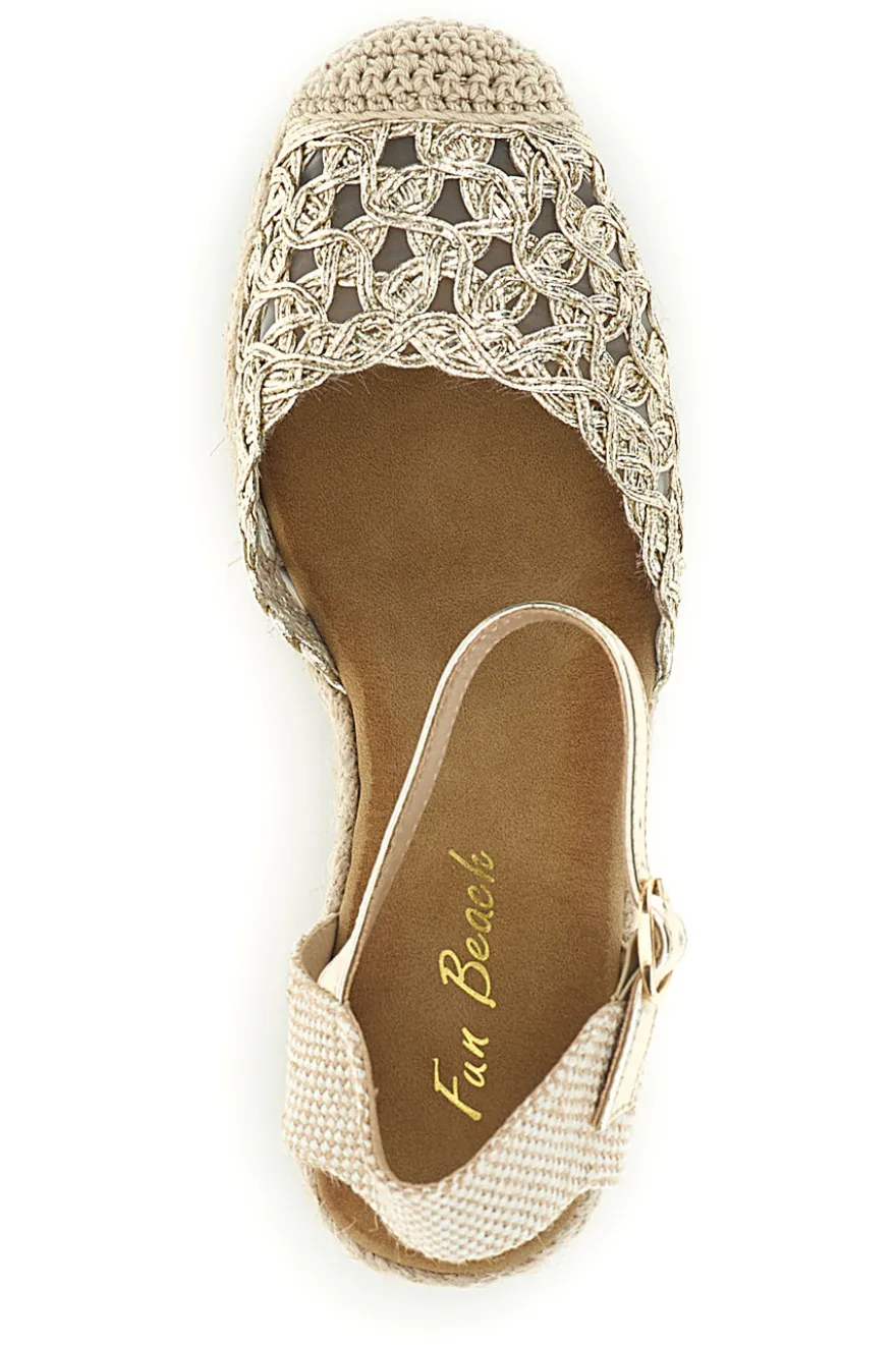 Sandali espadrillas oro con zeppa e cinturino Fun beach P714