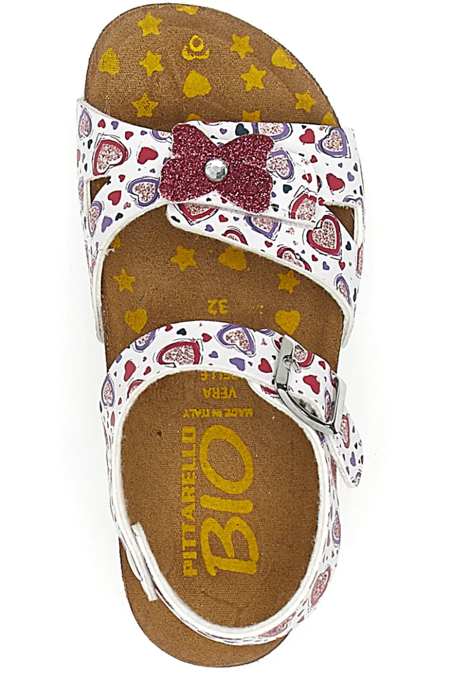 Sandali fantasia con fiocco glitter e plantare preformato Pittarello Bio 257A740SR