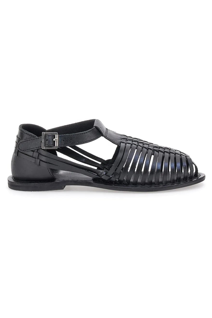 Sandali Fisherman Neri Con Suola Flat Pittarello Look 5022