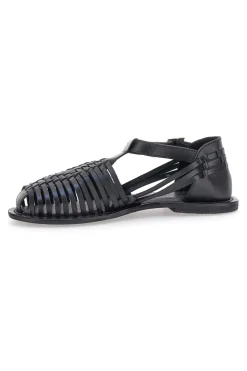Sandali Fisherman Neri Con Suola Flat Pittarello Look 5022